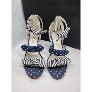 Anne Klein Navy And White Striped And Polka Dot Sandals With 3" Heels Size 7.5